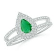 thumbnail image 1 of ANGARA Natural Split Shank Pear Emerald and Diamond Double Halo Ring in 14K White Gold for Women (Size-6x4mm) | May Birthstone, Birthday, Anniversary, Jewelry Gift for Women | Natural Emerald Ring, 1 of 8