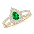thumbnail image 1 of ANGARA Natural Split Shank Pear Emerald and Diamond Double Halo Ring in 14K Yellow Gold for Women (Size-6x4mm) | May Birthstone, Birthday, Anniversary, Jewelry Gift for Women | Natural Emerald Ring, 1 of 9