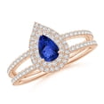 thumbnail image 1 of ANGARA Natural Split Shank Pear Tanzanite and Diamond Double Halo Ring in 14K Rose Gold for Women (Size-6x4mm) | December Birthstone, Anniversary, Jewelry Gift for Women | Natural Tanzanite Ring, 1 of 9