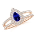 thumbnail image 1 of ANGARA Natural Split Shank Pear Tanzanite and Diamond Double Halo Ring in 14K Rose Gold for Women (Size-6x4mm) | December Birthstone, Anniversary, Jewelry Gift for Women | Natural Tanzanite Ring, 1 of 9