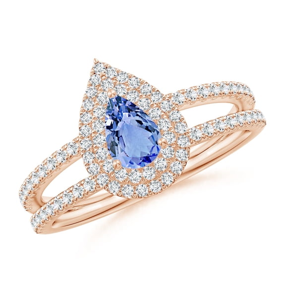 ANGARA Natural Split Shank Pear Tanzanite and Diamond Double Halo Ring in 14K Rose Gold for Women (Size-6x4mm) | December Birthstone, Anniversary, Jewelry Gift for Women | Natural Tanzanite Ring