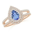 thumbnail image 1 of ANGARA Natural Split Shank Pear Tanzanite and Diamond Double Halo Ring in 14K Rose Gold for Women (Size-7x5mm) | December Birthstone, Anniversary, Jewelry Gift for Women | Natural Tanzanite Ring, 1 of 8