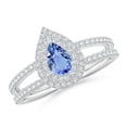 thumbnail image 1 of ANGARA Natural Split Shank Pear Tanzanite and Diamond Double Halo Ring in 14K White Gold for Women (Size-6x4mm) | December Birthstone, Anniversary, Jewelry Gift for Women | Natural Tanzanite Ring, 1 of 8