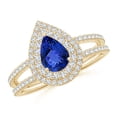 thumbnail image 1 of ANGARA Natural Split Shank Pear Tanzanite and Diamond Double Halo Ring in 14K Yellow Gold for Women (Size-7x5mm) | December Birthstone, Anniversary, Jewelry Gift for Women | Natural Tanzanite Ring, 1 of 8