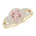 thumbnail image 1 of ANGARA Natural Split Shank Round 1.1 ct Morganite Halo Ring with Cluster Diamonds in 14K Yellow Gold for Women | Birthday, Anniversary, Jewelry Gift for Women | Natural Morganite Ring, 1 of 10