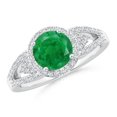 thumbnail image 1 of ANGARA Natural Split Shank Round 1.2 ct Emerald Halo Ring with Cluster Diamonds in 14K White Gold for Women (Size-7mm) | May Birthstone, Anniversary, Jewelry Gift for Women | Natural Emerald Ring, 1 of 10
