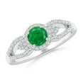 thumbnail image 1 of ANGARA Natural Split Shank Round Emerald Halo Ring with Cluster Diamonds in 14K White Gold for Women (Size-5mm) | May Birthstone, Birthday, Anniversary, Jewelry Gift for Women | Natural Emerald Ring, 1 of 8