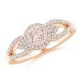thumbnail image 1 of ANGARA Natural Split Shank Round Morganite Halo Ring with Cluster Diamonds in 14K Rose Gold for Women | Birthday, Anniversary, Jewelry Gift for Women | Natural Morganite Ring, 1 of 10