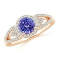 thumbnail image 1 of ANGARA Natural Split Shank Round Tanzanite Halo Ring with Cluster Diamonds in 14K Rose Gold for Women (Size-6mm) | December Birthstone, Anniversary, Jewelry Gift for Women | Natural Tanzanite Ring, 1 of 8