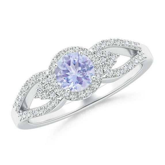 ANGARA Natural Split Shank Round Tanzanite Halo Ring with Cluster Diamonds in 14K White Gold for Women (Size-5mm) | December Birthstone, Anniversary, Jewelry Gift for Women | Natural Tanzanite Ring
