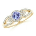 thumbnail image 1 of ANGARA Natural Split Shank Round Tanzanite Halo Ring with Cluster Diamonds in 14K Yellow Gold for Women (Size-5mm) | December Birthstone, Anniversary, Jewelry Gift for Women | Natural Tanzanite Ring, 1 of 8