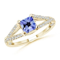ANGARA Natural Split Shank Square Tanzanite Ring with Diamond Accents in 14K Yellow Gold for Women (Size-5mm) | December Birthstone, Anniversary, Jewelry Gift for Women | Natural Tanzanite Ring