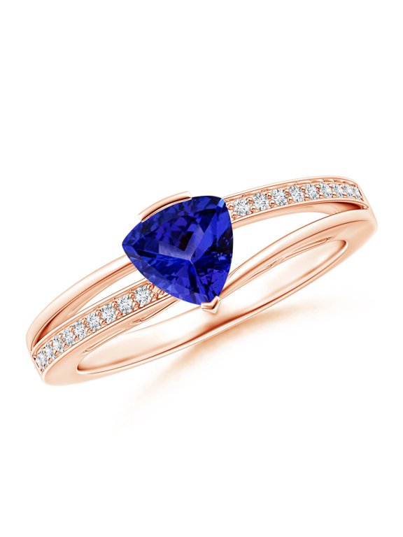 Natural Split Shank Trillion Tanzanite Engagement Ring in 14K Rose Gold for Women (Size-6mm) | December Birthstone, Birthday, Anniversary, Jewelry Gift for Women | Natural Tanzanite Ring