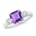 thumbnail image 1 of ANGARA Natural Square 1.3 ct Amethyst and Diamond Three Stone Ring in 14K White Gold for Women (Size-7mm) | February Birthstone, Anniversary, Jewelry Gift for Women | Natural Amethyst Ring, 1 of 9
