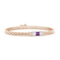 thumbnail image 1 of ANGARA Natural Square Amethyst & Baguette Diamond Rectangle Link Bracelet in 14K Rose Gold for Women (Size-4mm) | February Birthstone, Anniversary, Jewelry Gift for Women | Natural Amethyst Bracelet, 1 of 8
