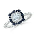 thumbnail image 1 of ANGARA Natural Square Aquamarine Two Tone Ring with Ornate Double Halo in 14K White Gold for Women (Size-4mm) | March Birthstone, Anniversary, Jewelry Gift for Women | Natural Aquamarine Ring, 1 of 9