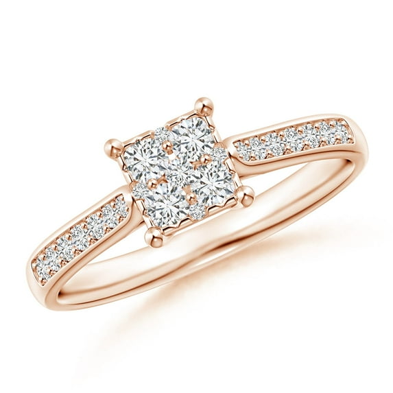 ANGARA Natural Square Cluster Diamond Engagement Ring in 14K Rose Gold for Women (Size-2.3mm| Color-H| Clarity-SI2) | April Birthstone, Anniversary, Jewelry Gift for Women | Natural Diamond Ring