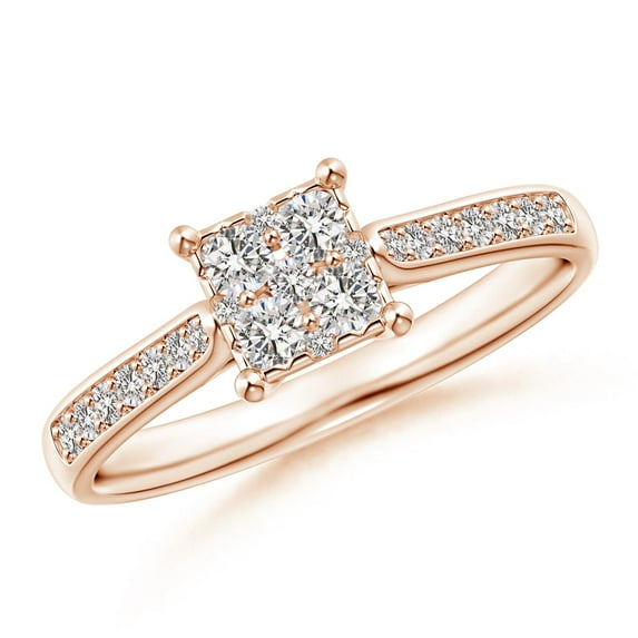 ANGARA Natural Square Cluster Diamond Engagement Ring in 14K Rose Gold for Women (Size-2.3mm| Color-I-J| Clarity-I1-I2) | April Birthstone, Anniversary, Jewelry Gift for Women | Natural Diamond Ring