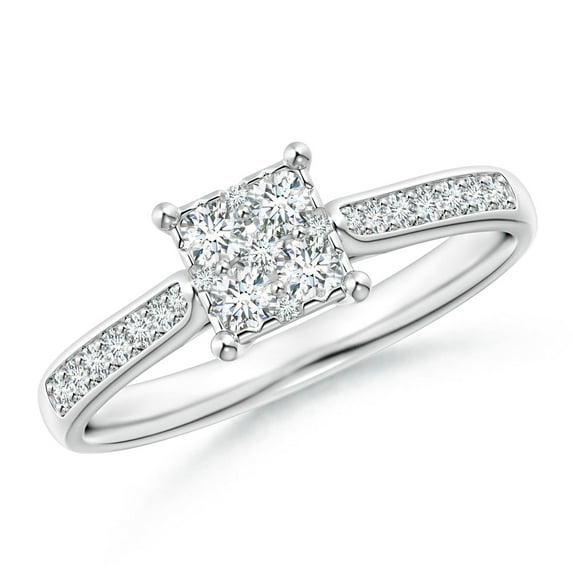 ANGARA Natural Square Cluster Diamond Engagement Ring in 14K White Gold for Women (Size-2.3mm| Color-G| Clarity-VS2) | April Birthstone, Anniversary, Jewelry Gift for Women | Natural Diamond Ring