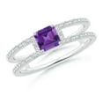 thumbnail image 1 of ANGARA Natural Square Emerald-Cut Amethyst Parallel Split Shank Ring in 14K White Gold for Women (Size-5mm) | February Birthstone, Anniversary, Jewelry Gift for Women | Natural Amethyst Ring, 1 of 8