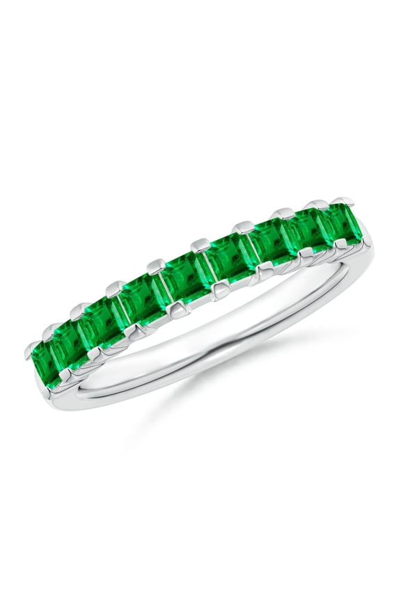Natural Square Emerald Semi Eternity Classic Wedding Ring in 14K White Gold for Women (Size-2.6mm) | May Birthstone, Birthday, Anniversary, Jewelry Gift for Women | Natural Emerald Ring