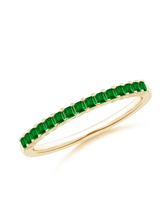 Natural Square Emerald Semi Eternity Classic Wedding Ring in 14K Yellow Gold for Women (Size-1.5mm) | May Birthstone, Birthday, Anniversary, Jewelry Gift for Women | Natural Emerald Ring