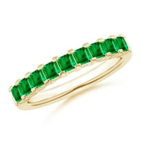ANGARA Natural Square Emerald Semi Eternity Classic Wedding Ring in 14K Yellow Gold for Women (Size-2.6mm) | May Birthstone, Birthday, Anniversary, Jewelry Gift for Women | Natural Emerald Ring