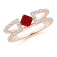 thumbnail image 1 of ANGARA Natural Square Ruby Parallel Split Shank Ring with Accents in 14K Rose Gold for Women (Size-4mm) | July Birthstone, Birthday, Anniversary, Jewelry Gift for Women | Natural Ruby Ring, 1 of 9