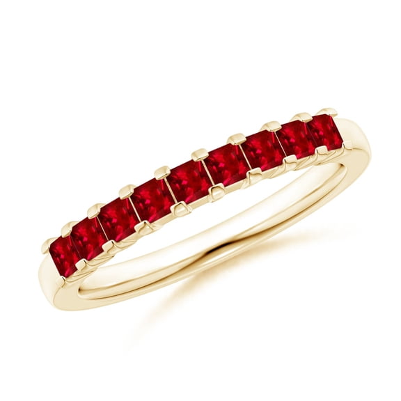 ANGARA Natural Square Ruby Semi Eternity Classic Wedding Ring in 14K Yellow Gold for Women (Size-2.2mm) | July Birthstone, Birthday, Anniversary, Jewelry Gift for Women | Natural Ruby Ring