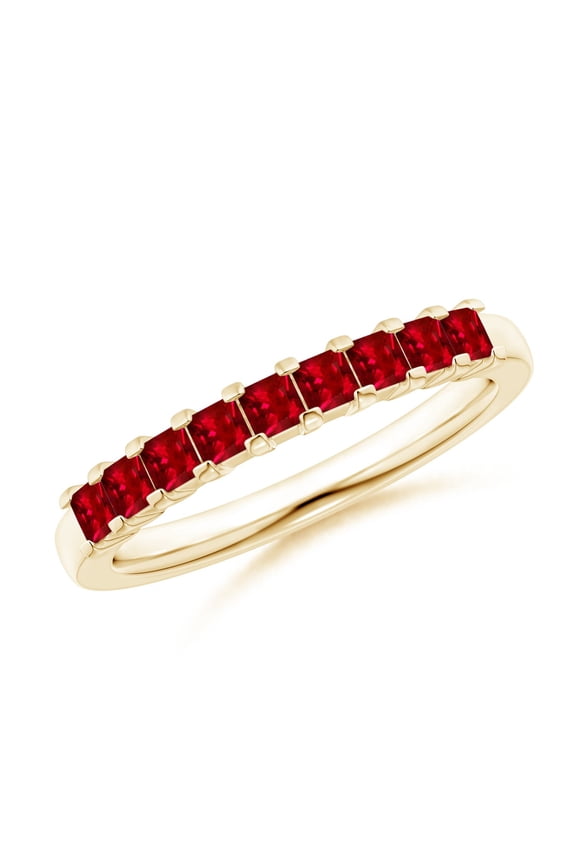 Natural Square Ruby Semi Eternity Classic Wedding Ring in 14K Yellow Gold for Women (Size-2.2mm) | July Birthstone, Birthday, Anniversary, Jewelry Gift for Women | Natural Ruby Ring