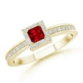 thumbnail image 1 of ANGARA Natural Square Ruby Stackable Ring with Diamond Halo in 14K Yellow Gold for Women (Size-3mm) | July Birthstone Jewelry for Her, 1 of 8