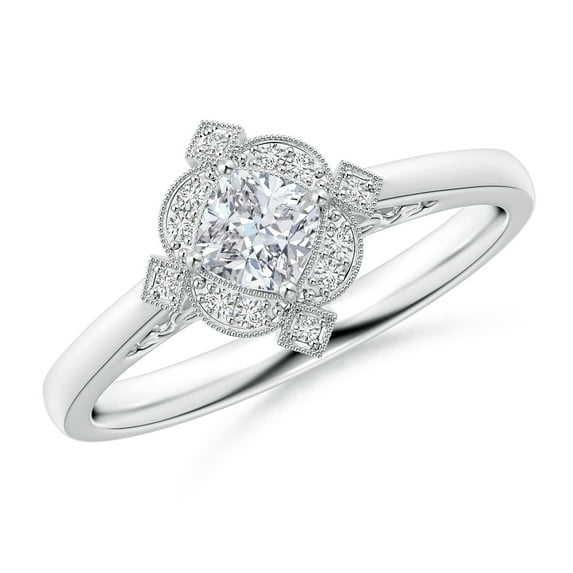 ANGARA Natural Style Cushion Diamond Engagement Ring in 14K White Gold for Women (Size-4mm| Color-H| Clarity-SI2) | April Birthstone, Anniversary, Jewelry Gift for Women | Natural Diamond Ring