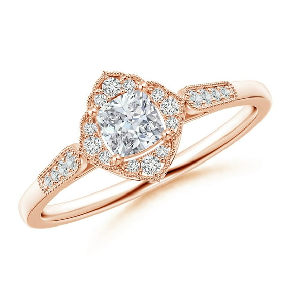 ANGARA Natural Style Cushion Diamond Ornate Engagement Ring in 14K Rose Gold for Women (Size-4mm| Color-H| Clarity-SI2) | April Birthstone, Anniversary, Jewelry Gift for Women | Natural Diamond Ring