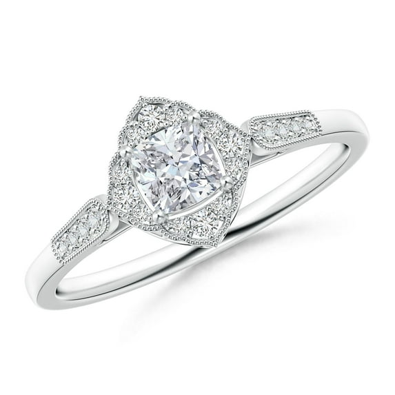 ANGARA Natural Style Cushion Diamond Ornate Engagement Ring in 14K White Gold for Women (Size-4mm| Color-H| Clarity-SI2) | April Birthstone, Anniversary, Jewelry Gift for Women | Natural Diamond Ring