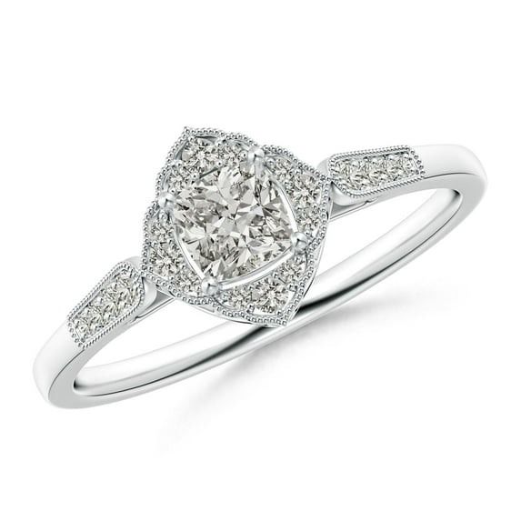 ANGARA Natural Style Cushion Diamond Ornate Engagement Ring in 14K White Gold for Women (Size-4mm| Color-K| Clarity-I3) | April Birthstone, Anniversary, Jewelry Gift for Women | Natural Diamond Ring