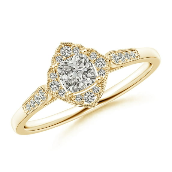 ANGARA Natural Style Cushion Diamond Ornate Engagement Ring in 14K Yellow Gold for Women (Size-4mm| Color-K| Clarity-I3) | April Birthstone, Anniversary, Jewelry Gift for Women | Natural Diamond Ring