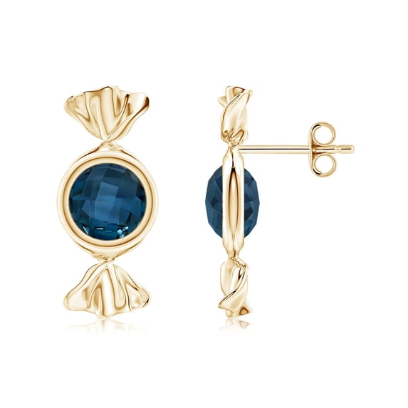 ANGARA Natural Sweet Treats 1.8 ct London Blue Topaz C&y Stud Earrings in 14K Yellow Gold for Women (Size-6mm) | Anniversary, Jewelry Gift for Women | Natural London Blue Topaz Earrings