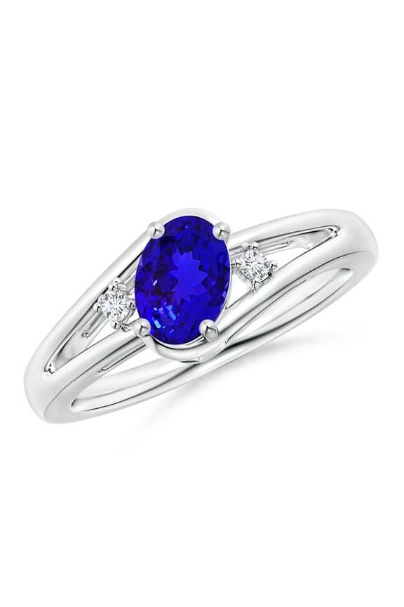 Natural Tanzanite and Diamond Split Shank Ring in 14K White Gold for Women (Size-7x5mm) | December Birthstone, Birthday, Anniversary, Jewelry Gift for Women | Natural Tanzanite Ring