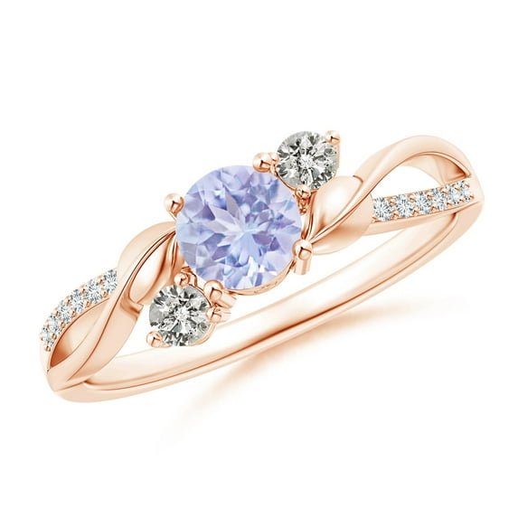 ANGARA Natural Tanzanite and Diamond Twisted Vine Ring in 14K Rose Gold for Women (Size-5mm) | December Birthstone, Birthday, Anniversary, Jewelry Gift for Women | Natural Tanzanite Ring