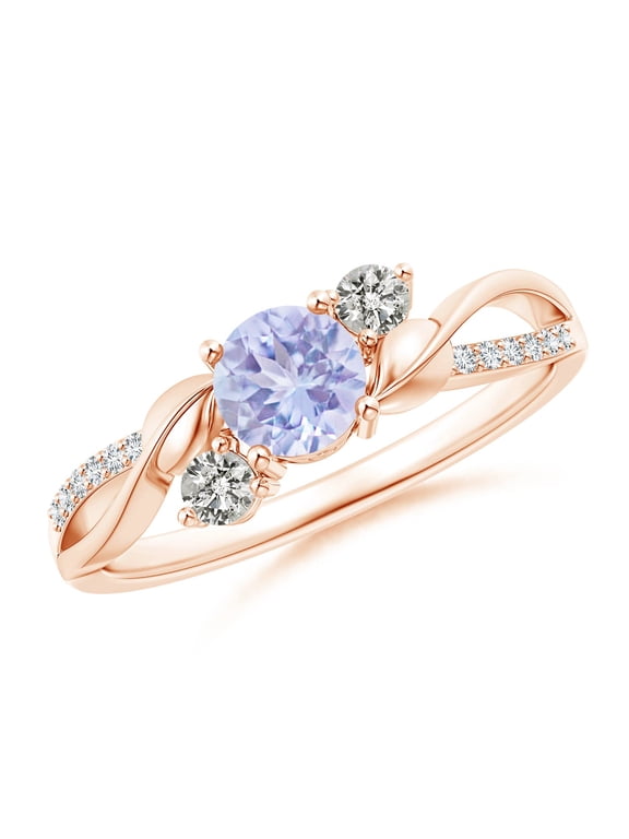 Natural Tanzanite and Diamond Twisted Vine Ring in 14K Rose Gold for Women (Size-5mm) | December Birthstone, Birthday, Anniversary, Jewelry Gift for Women | Natural Tanzanite Ring
