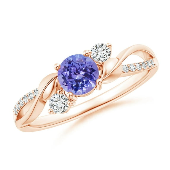 ANGARA Natural Tanzanite and Diamond Twisted Vine Ring in 14K Rose Gold for Women (Size-5mm) | December Birthstone, Birthday, Anniversary, Jewelry Gift for Women | Natural Tanzanite Ring
