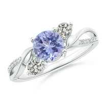 ANGARA Natural Tanzanite and Diamond Twisted Vine Ring in 14K White Gold for Women (Size-6mm) | December Birthstone, Birthday, Anniversary, Jewelry Gift for Women | Natural Tanzanite Ring