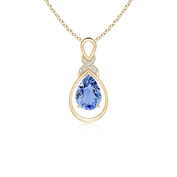 ANGARA Natural Tanzanite Infinity Pendant with Diamond 'X' Motif in 14K Yellow Gold for Women (Size-7x5mm) | December Birthstone, Anniversary, Jewelry Gift for Women | Natural Tanzanite Necklace