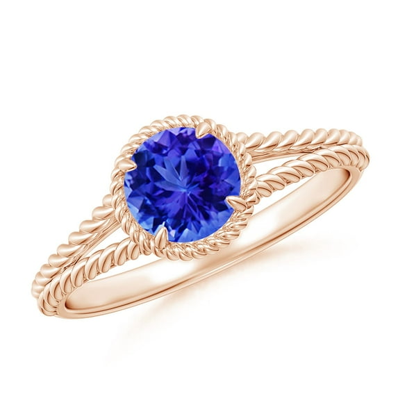 ANGARA Natural Tanzanite Twist Rope Split Shank Ring in 14K Rose Gold for Women (Size-6mm) | December Birthstone, Birthday, Anniversary, Jewelry Gift for Women | Natural Tanzanite Ring