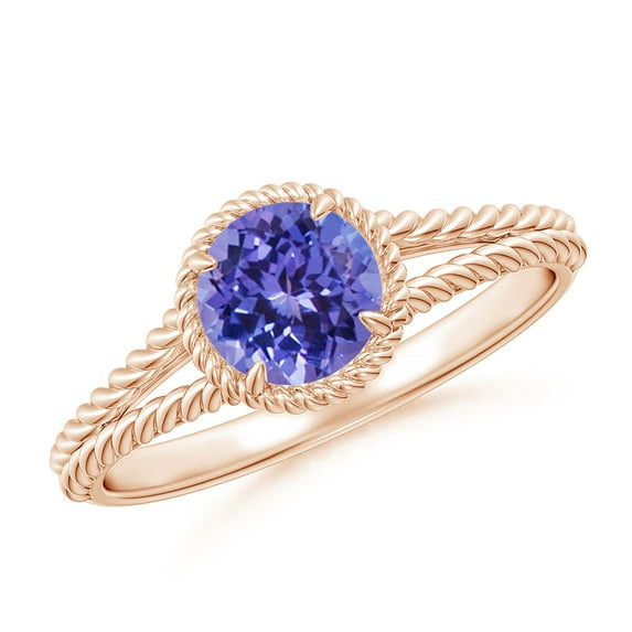 ANGARA Natural Tanzanite Twist Rope Split Shank Ring in 14K Rose Gold for Women (Size-6mm) | December Birthstone, Birthday, Anniversary, Jewelry Gift for Women | Natural Tanzanite Ring