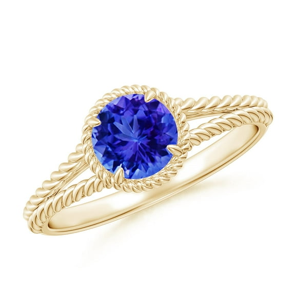 ANGARA Natural Tanzanite Twist Rope Split Shank Ring in 14K Yellow Gold for Women (Size-6mm) | December Birthstone, Birthday, Anniversary, Jewelry Gift for Women | Natural Tanzanite Ring