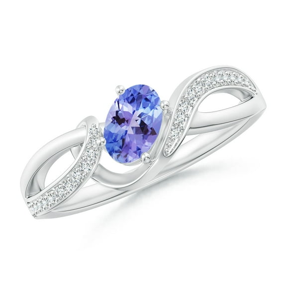 ANGARA Natural Tanzanite Twisted Ribbon Ring with Pave Diamond Accents in 925 Sterling Silver for Women (Size-6x4mm) | December Birthstone, Anniversary Jewelry Gift for Women | Natural Tanzanite Ring