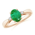 thumbnail image 1 of ANGARA Natural Tapered Shank 1.1 ct Emerald Solitaire Ring with Diamond Accents in 14K Rose Gold for Women (Size-8x6mm) | May Birthstone, Anniversary, Jewelry Gift for Women | Natural Emerald Ring, 1 of 8