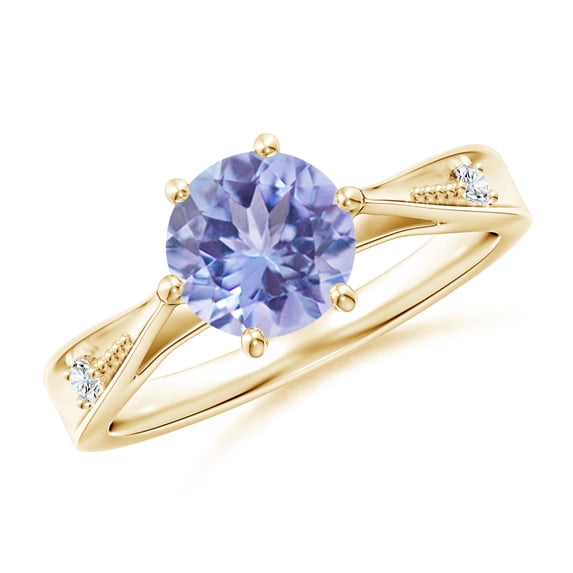 ANGARA Natural Tapered Shank 1.45 ct Tanzanite Solitaire Ring with Diamonds in 14K Yellow Gold for Women (Size-7mm) | December Birthstone, Anniversary, Jewelry Gift for Women | Natural Tanzanite Ring
