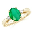 thumbnail image 1 of ANGARA Natural Tapered Shank 1.5 ct Emerald Solitaire Ring with Diamond Accents in 14K Yellow Gold for Women (Size-9x7mm) | May Birthstone, Anniversary, Jewelry Gift for Women | Natural Emerald Ring, 1 of 9